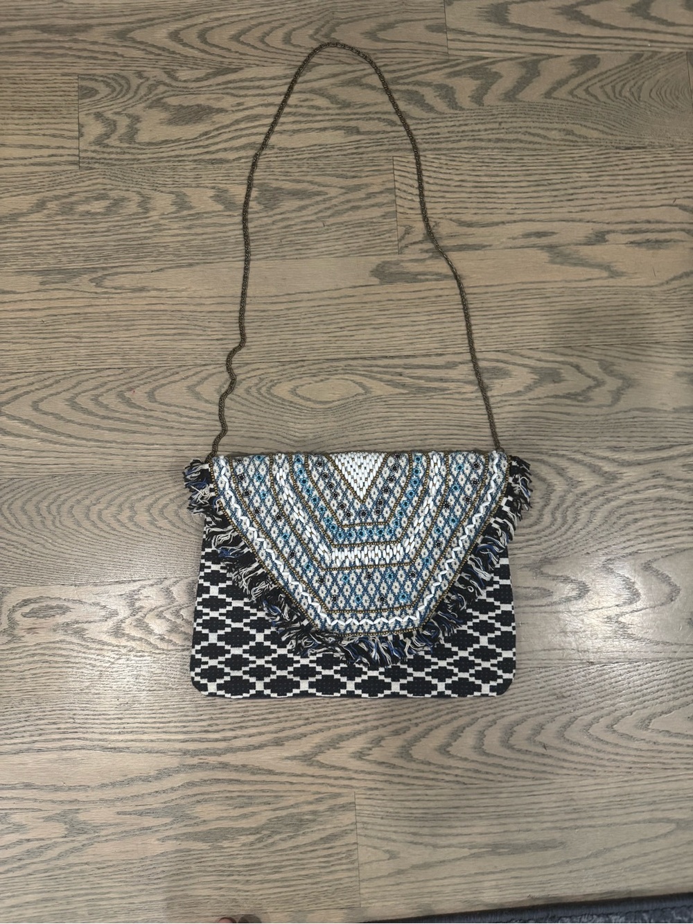 Steve Madden Blue & Black Fringe Crossbody Bag